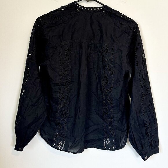 NWT Madewell Black Lace-Inset Pintucked Button-Up Top - Size: XXS - Picture 8 of 13